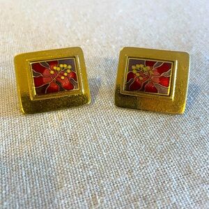 Vintage Laurel Burch Floral Cloisonne Earrings